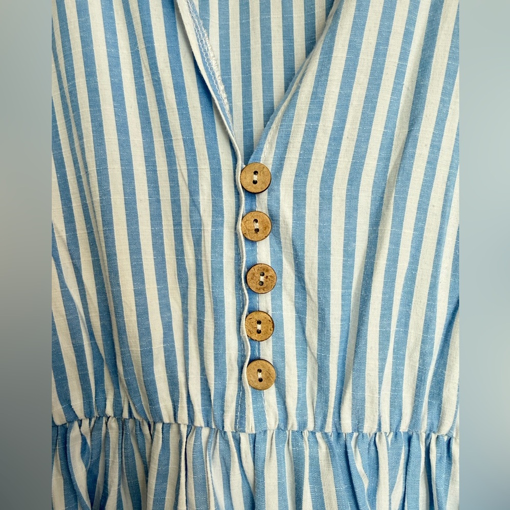 SHEIN Breezaya Striped Print Notched Neck A-Line Dress Blue White 4 - Picture 7 of 12